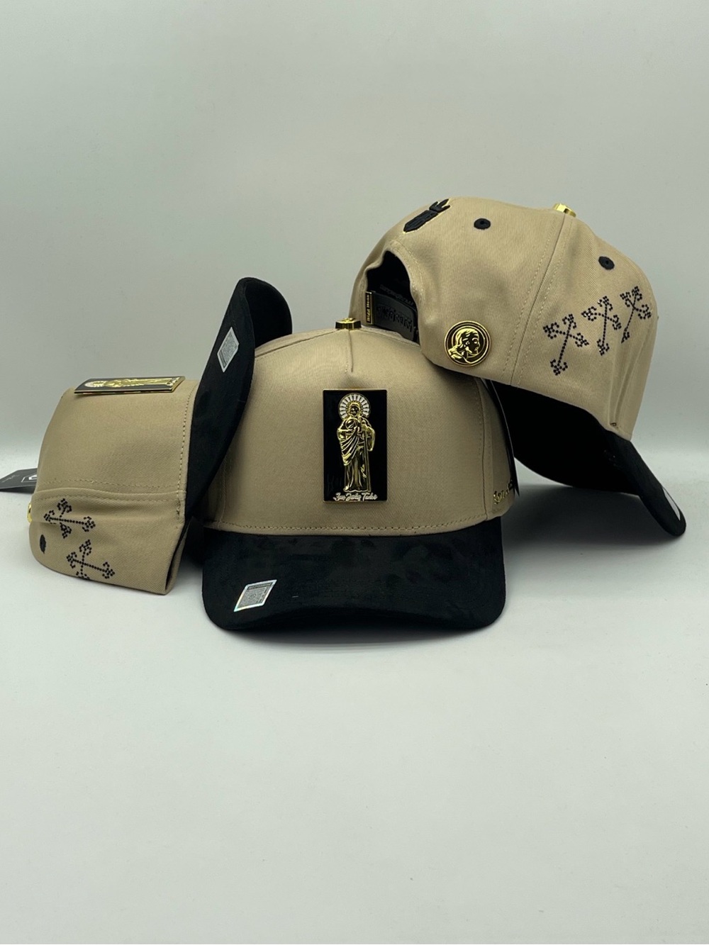 Beige and Black Embellished SAN judas Tadeo Baseball Cap - Men